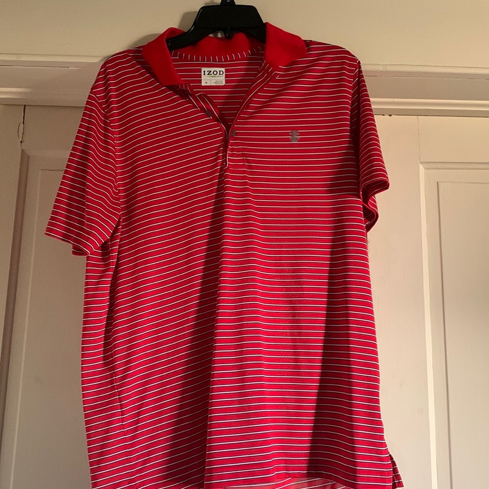 Mens IZOD red and white polo, size M